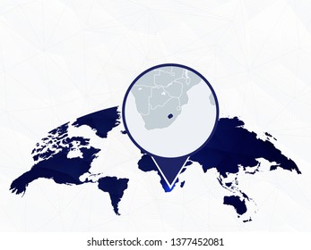 Lesotho detailed map highlighted on blue rounded World Map. Map of Lesotho in circle.