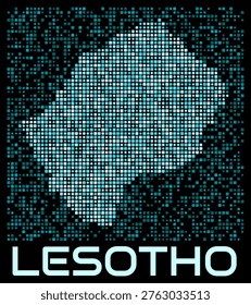 Lesotho digital dotted map. Shape of the country in cyan color palette on dark background. Futuristic Lesotho map design. Vector illustration.