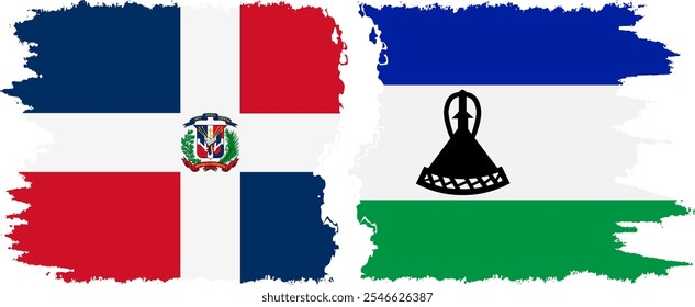 Lesotho and Dominican Republic grunge flags connection, vector