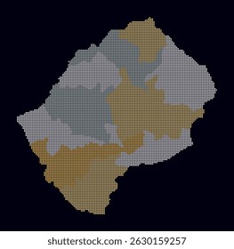 Mapa salpicado de Lesoto. Mapa de estilo digital del país sobre fondo oscuro. Forma de Lesoto con puntos circulares. Estilo de puntos de colores. Círculos de tamaño Pequeño. Ilustración vectorial Abstractas.