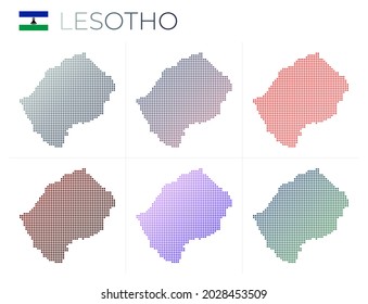 Lesotho dotted map set. Map of Lesotho in a dotted style with borders filled with beautiful smooth gradient circles. Classy vector illustration.
