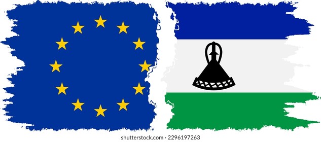 Lesotho and European Union grunge flags connection, vector