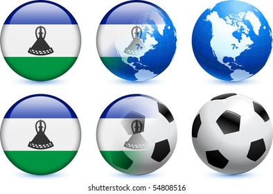 Lesotho Flag Button with Global Soccer Event Original Illustration