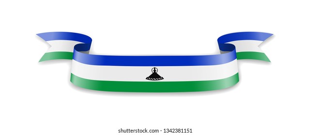 Lesotho flag in the form of wave ribbon. Vector illustration.