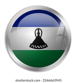 Lesotho flag - glossy circle button displays a colorful flag representing a country cultural identity and heritage. The essence of national pride and unity.