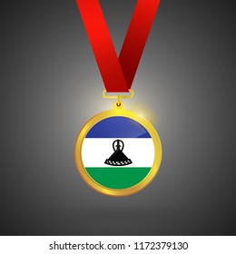 Lesotho Flag in gold Medal, Golden Badge, Sport Game Golden Challenge Award. Vector Illustration.