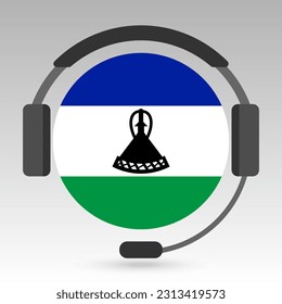 Lesotho flag with headphones, support sign. Vector illustration.