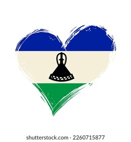 Lesotho Fahne, herzförmiger, brüchiger Hintergrund. Vektorgrafik.