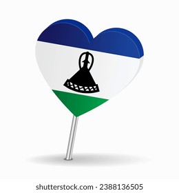 Lesotho flag heart-shaped map pointer layout. Vector illustration.