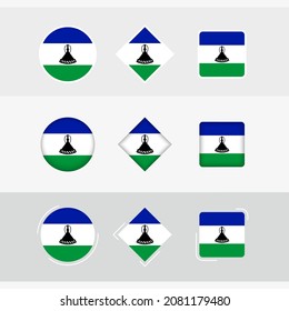 Lesotho Flag Symbole gesetzt, Vektorfahne von Lesotho. Drei Versionen von Icon.
