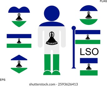 Lesotho flag. Isolated flag on white background