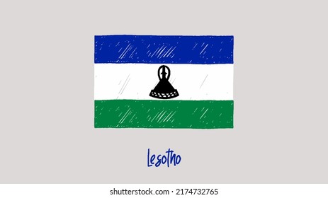 Lesotho Flag Marker or Pencil Sketch Illustration Vector