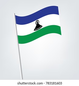 Lesotho Flag with Metal Pole. Vector illustration,Flag of Lesotho , Lesotho flag waving isolated vector illustration.