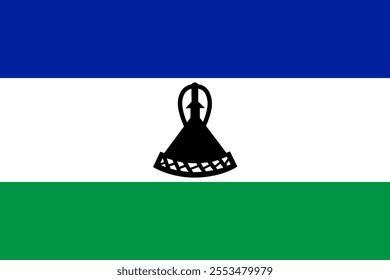 Lesotho flag in official colors, dimensions and aspect ratio. Vector flag symbolizing national pride, identity, heritage, patriotism and authority