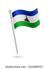 Lesotho flag on pole waving in the wind vector illustration