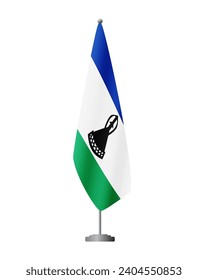 Lesotho flag on flag stand for official meetings, transparent background, vector