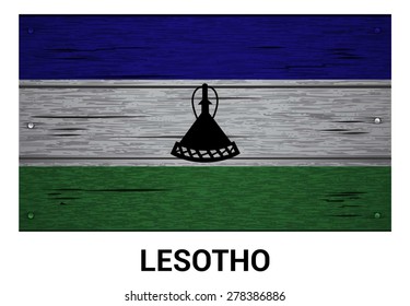 Lesotho flag on wood texture background - vector illustration
