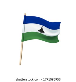 Lesotho flag. Phlegm (traditional basuto headdress) on a blue, white and green stripes background. Vector