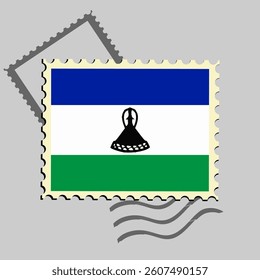 Lesotho flag postage stamp. Isolated vector illustration on grey post stamp background