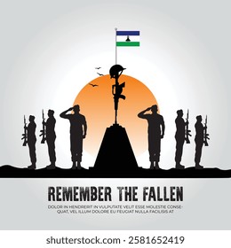 Lesotho flag in remember the fallen flag for morning sun and army design