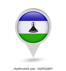 Lesotho Flag Round Pin Icon. Vector icon.