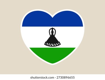 Bandeira do Lesoto em forma de coração, um design de adesivo de ícone vetorial simbolizando amor e orgulho nacional.