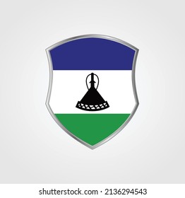 Lesotho Flag with Shield Frame. National Flag