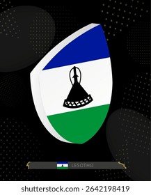 Lesotho Flag Shield icon in 3D on Dark Modern Abstract Rugby Background. Perfect for sports events, heritage themes, national celebrations, and patriotic designs.