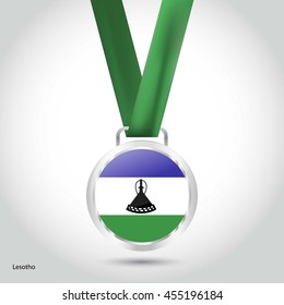 Lesotho Flag in Silver Medal. Vector Illustration. RIO Olympic Game silver Medal. Vector Illustration