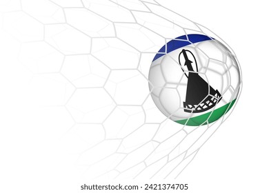 Lesotho flag soccer ball in net. Vector sport illustration.