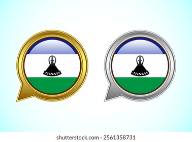 Lesotho flag speech bubble. Speaking flag icon in gold and silver color