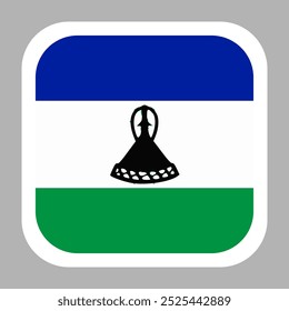 Lesotho flag square flat vector with rounded corners and white border, vector illustration