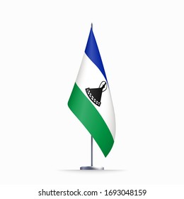 Lesotho flag state symbol isolated on background national banner. Greeting card National Independence Day of the Kingdom of Lesotho. Illustration banner with realistic state flag.