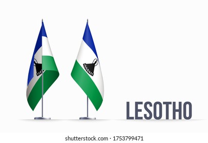 Lesotho flag state symbol isolated on background national banner. Greeting card National Independence Day of the Kingdom of Lesotho. Illustration banner with realistic state flag.