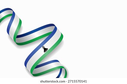 Lesotho flag stylized wavy ribbon, symbolizing national pride, celebration, or cultural identity. Vector illustration.