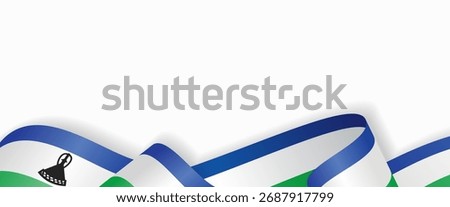 Lesotho flag stylized wavy ribbon abstract background layout. Vector illustration.