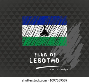 Lesotho flag, vector sketch hand drawn illustration on dark grunge background
