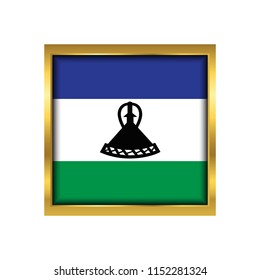  Lesotho Flag Vector Square Icon - Illustration, Flag of  Lesotho. Abstract concept, icon,golden square, button. Raster illustration on white background.