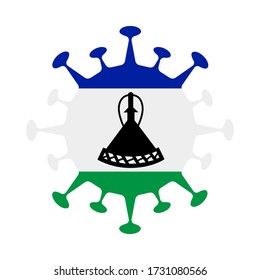 Lesotho flag in virus shape, symbolizing a pandemic or health warning.