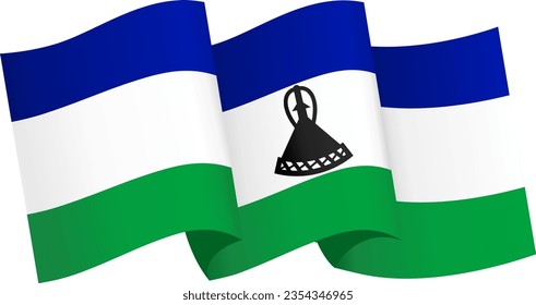 Lesotho flag wave isolated on png or transparent background