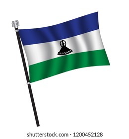 Lesotho flag , flag of Lesotho waving on flag pole, vector illustration EPS 10.