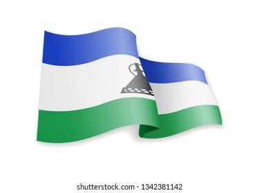 Lesotho flag in the wind. Flag on white background vector illustration