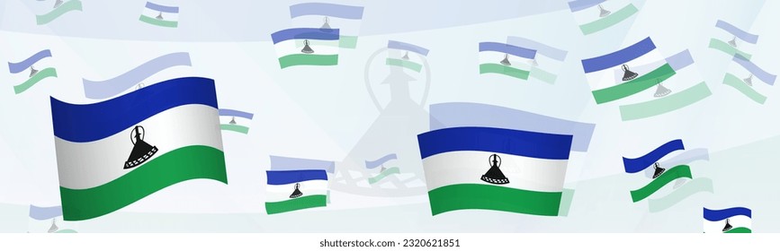 Lesotho Flag-Thema abstrakte Design auf einem Banner. Abstraktes Hintergrunddesign mit nationalen Flaggen. Vektorgrafik.