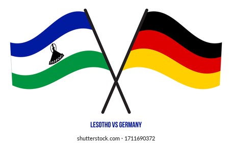 Banderas de Lesoto y Alemania Cruzadas y ondeando estilo plano. Proporción oficial. Colores correctos.