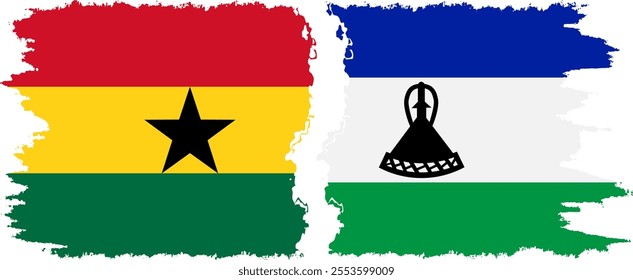 Lesotho and Ghana grunge flags connection, vector