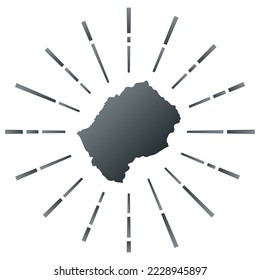 Lesotho gradiented sunburst. Map of the country with colorful star rays. Lesotho illustration in digital, technology, internet, network style. Vector illustration.