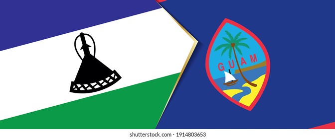 Lesotho and Guam flags, two vector flags symbol of relationship or confrontation.