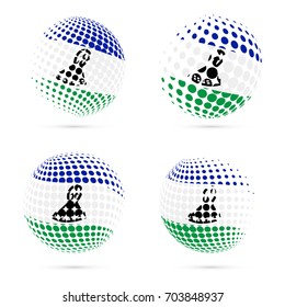 Lesotho halftone flag set patriotic vector design. 3D halftone sphere in national flag colors isolated on white background.