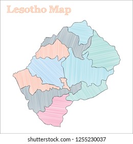Lesotho hand-drawn map. Colorful sketchy country outline. Powerful Lesotho map with provinces. Vector illustration.