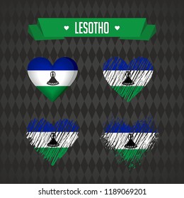 Lesotho heart with flag inside. Grunge vector graphic symbols